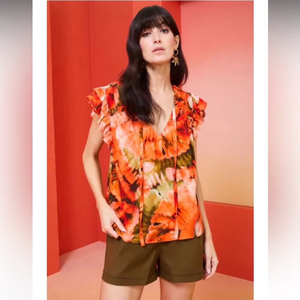 Marie Oliver Phoebe Ruffle Blouse in Shell Fan XS